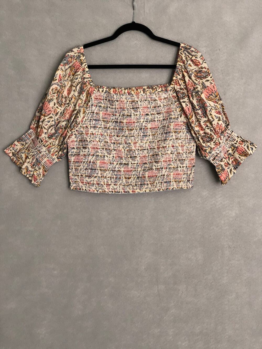 Talisman Smocked Top Women's XL Square Neck Firelight Cropped NEW